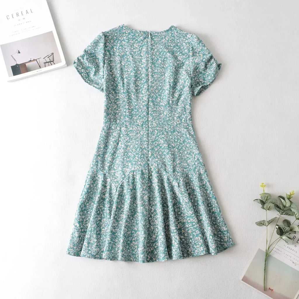 Foridol Blue Floral Print Summer Beach Dress Women Casual Holiday Short Sleeve Dress Boho Sundress Vestidos Fashion Clothes