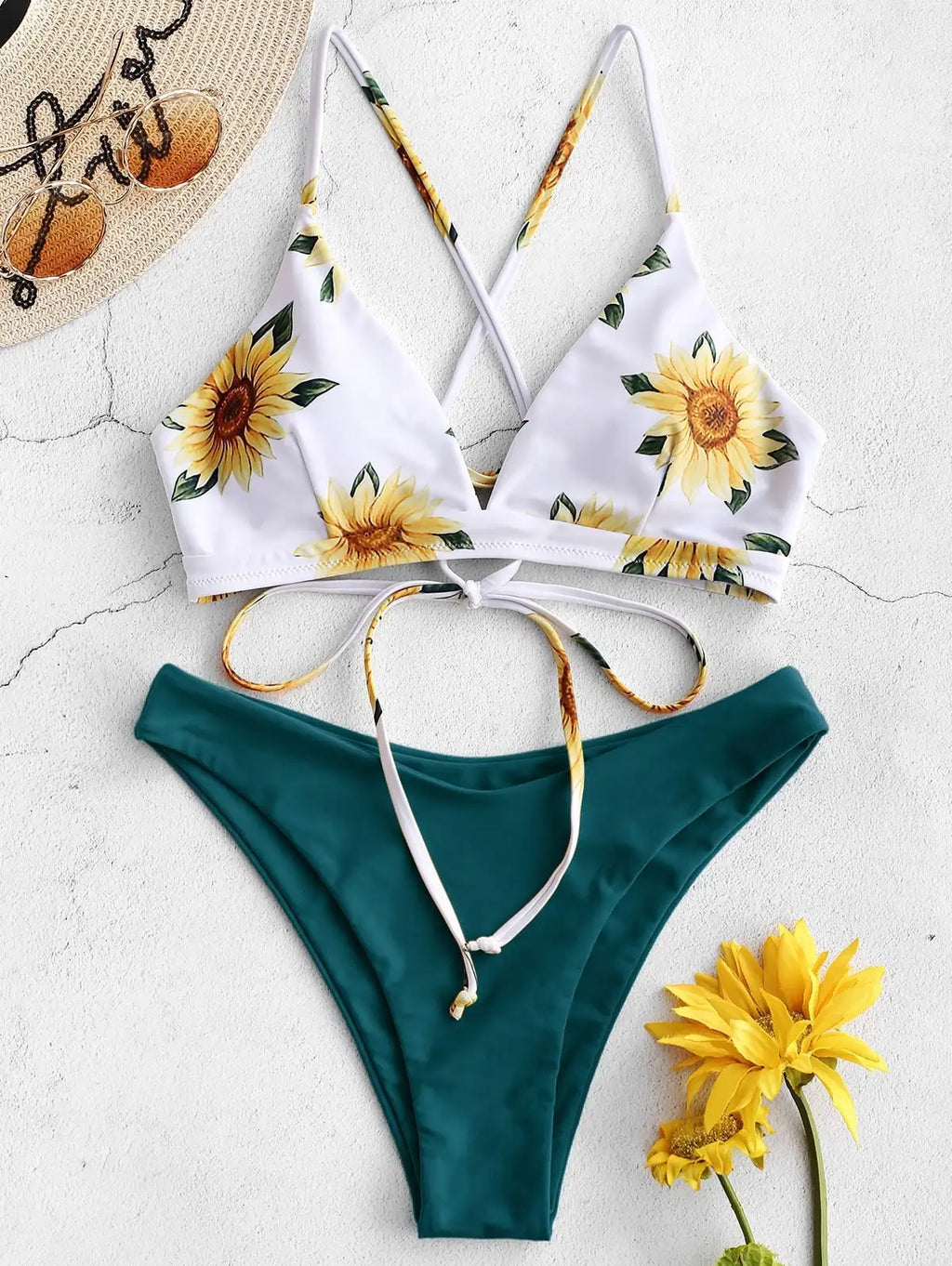 Sunflower Printed Bikini Set Sexy Swimwear Women 2021 Mujer Push Up Padded Biquini Bathers Bandage Bathing Suit Swimsuit Bikini