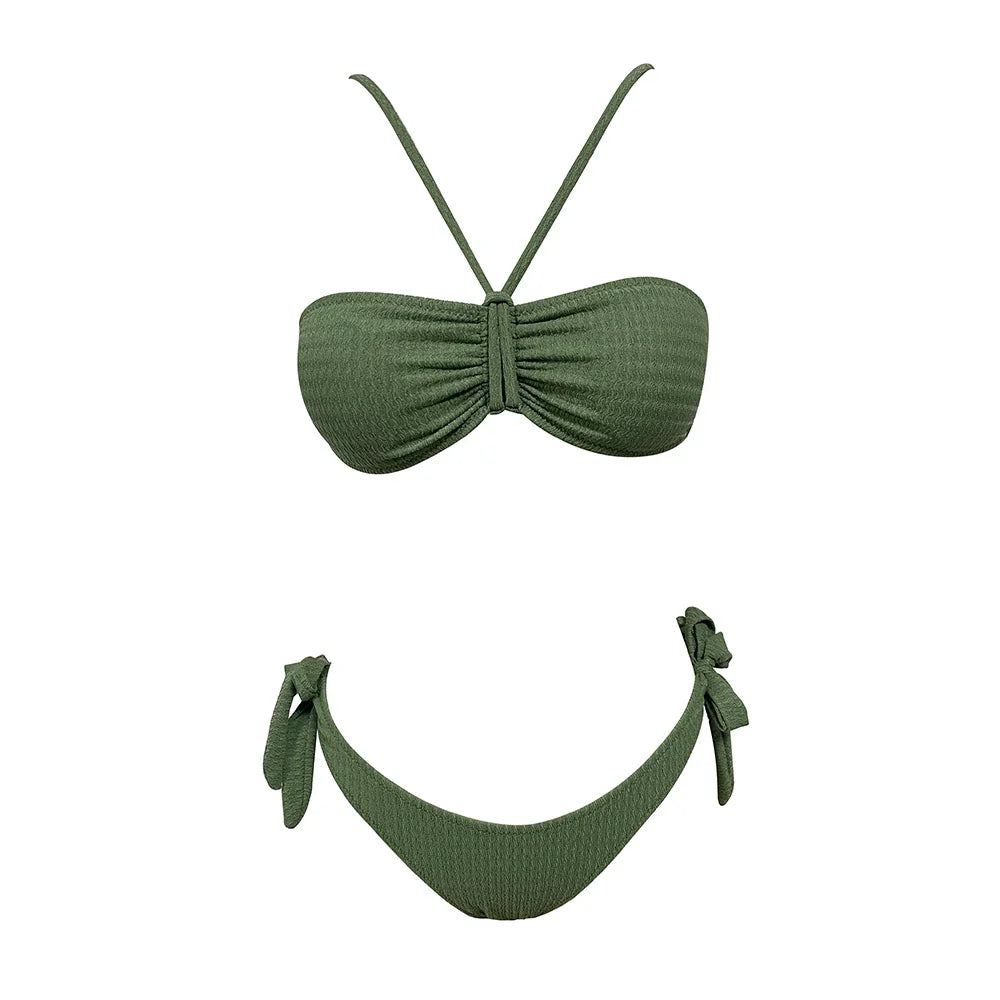 ZTVitality Solid Ribbed Lace Up Sexy Bikini 2026 New Padded Bra Low Waist Brazilian Swimsuit Female Swimwear Women Bathing Suit