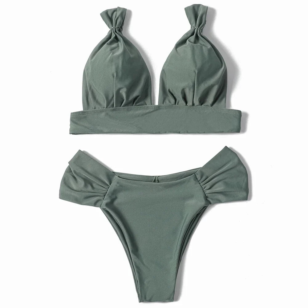 ZTVitality Solid Swimsuit Women Swimwear 2025 Newest Mid Waist Sexy Bikini Push Up Bikini Set Brazilian Bathing Suit Beach Wear