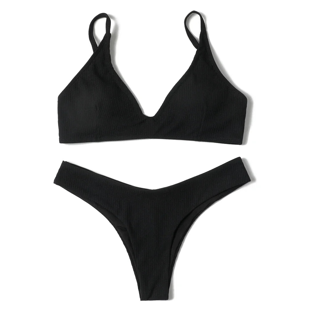 ZTVitality Black Sexy Women Swimsuit 2022 New Arrival Padded Bra Ribbed High Cut Bikini Beachwear Swimwear Brazilian Biquini S-L