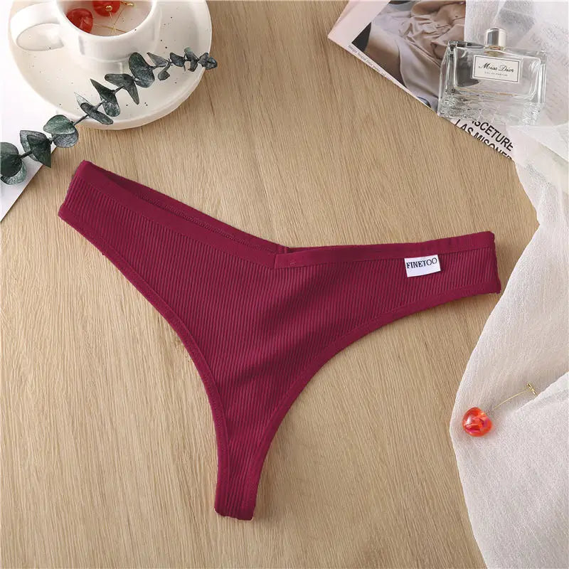 FINETOO Cotton Panties G-String for Women V Wasit Lingerie Solid Color Thongs M-XL Breathable Underwear Girls Intimates Lingerie