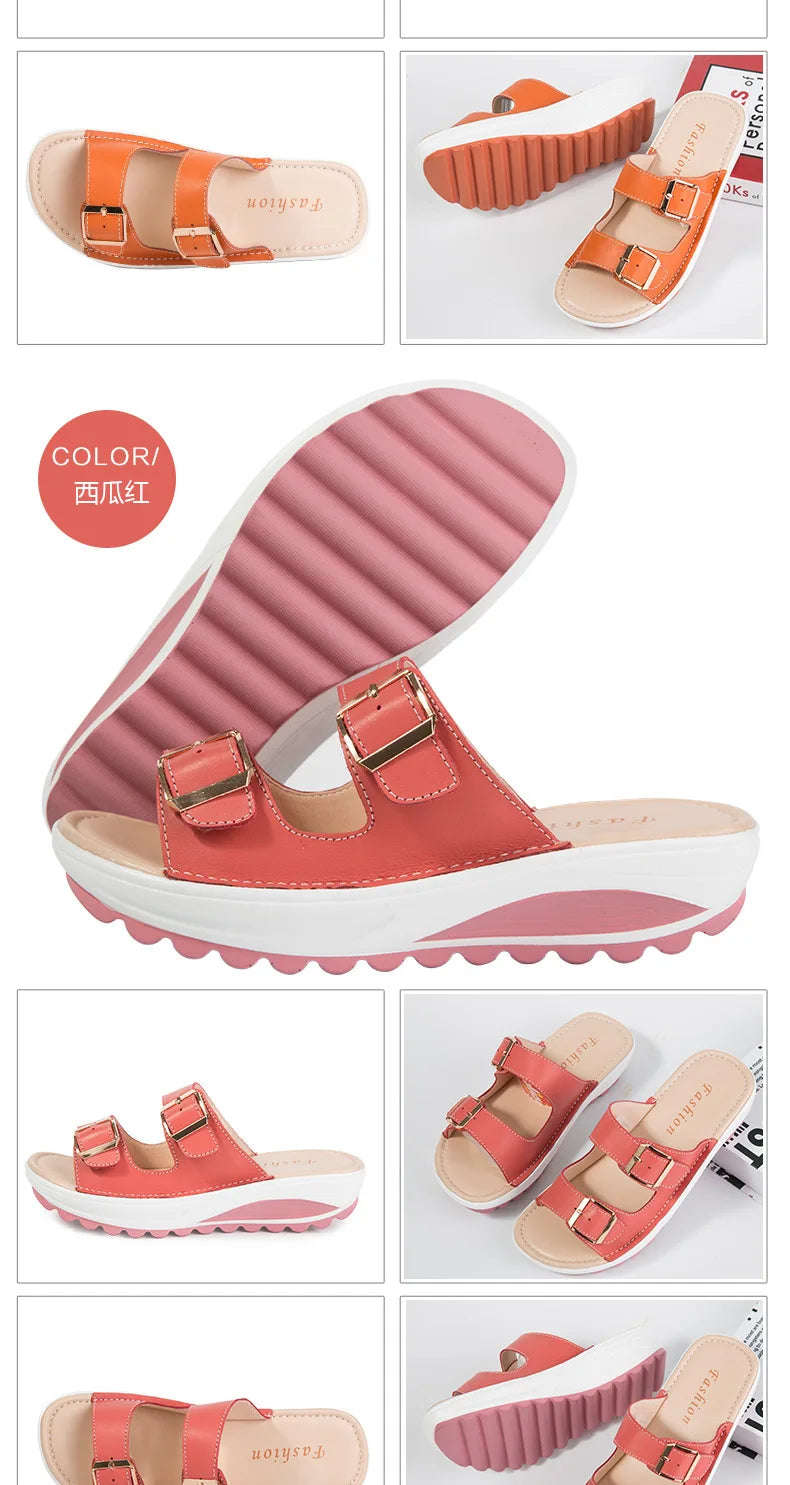 2021New Women Sandals Wedges Sandals Ladies Open Toe Round Toe Buckle Black Yellow White Platform Sandals Shoes