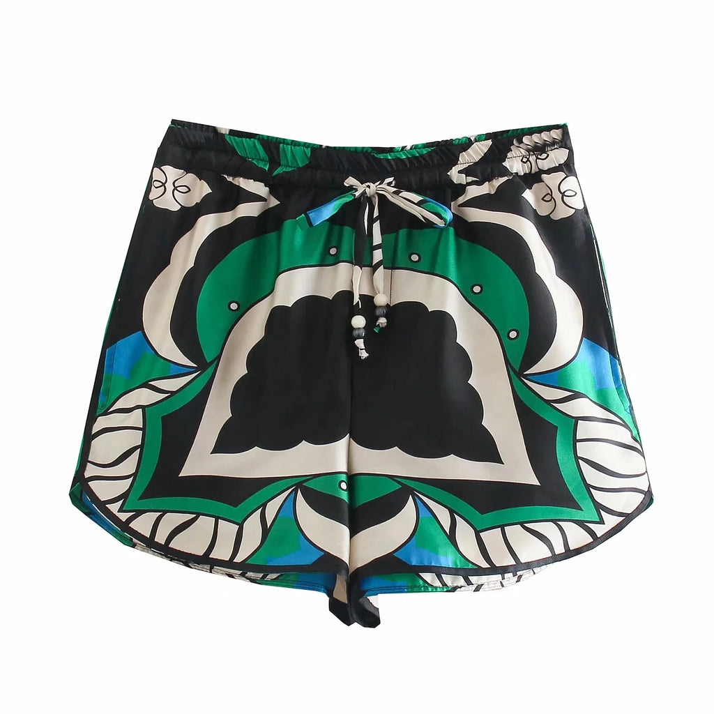 Foridol Oversized Green Print Boho Women Shorts Sets Shirts Shorts Pants Three Pieces Fashion Suits Matching Sets 2025 Summer