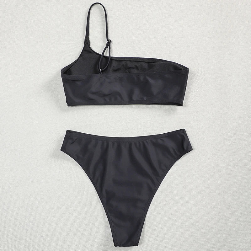 New One shoulder Bikini 2025 Female Swimsuit Women Swimwear Three-pieces Bikini set Mesh Long Skirt Beach wear Bathing Suit Swim