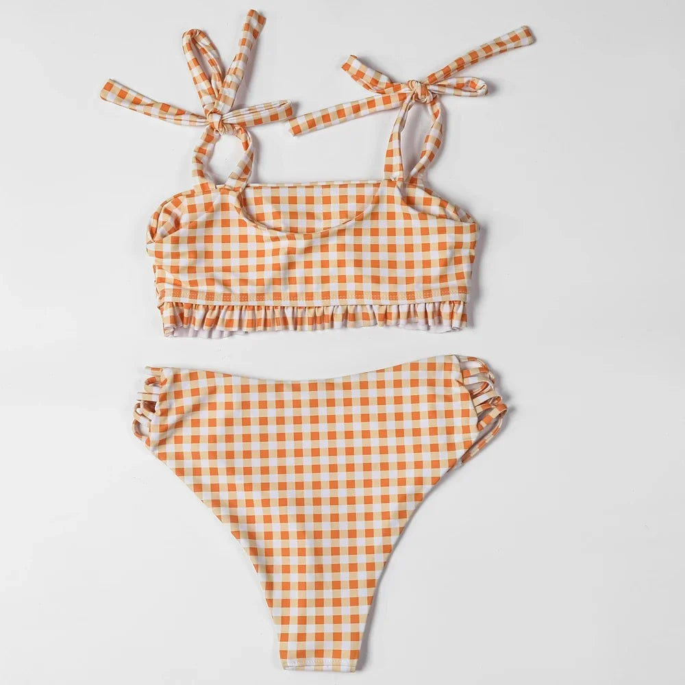 ZTVitality Blue Plaid Bikinis Push Up Bikini 2020 Newest Padded Bandage Swimsuit High Waist Cross Hollow Out Sexy Swimwear Women