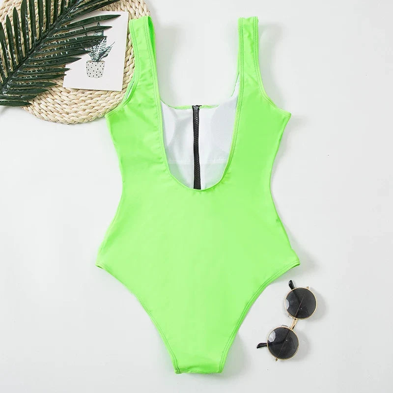 2026 Printed Zipper Swimsuit One Piece Sexy Swimwear Women Floral Bathers Bathing Swimming Swim Suit Female Beachwear