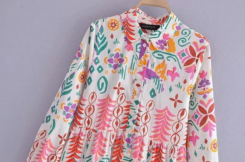 Foridol Floral Print Casual Boho Shirt Dress Maxi Long Autumn Winter Long Sleeve Dress Vestidos 2025 Button Up Dress