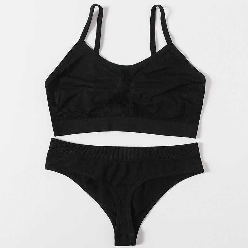 Women Buttery Soft Bra And Panties Set Push-Up Unlined Brassiere Breathable Ribbed Underwear Stretchy Crop Top Sexy Lingerie Set