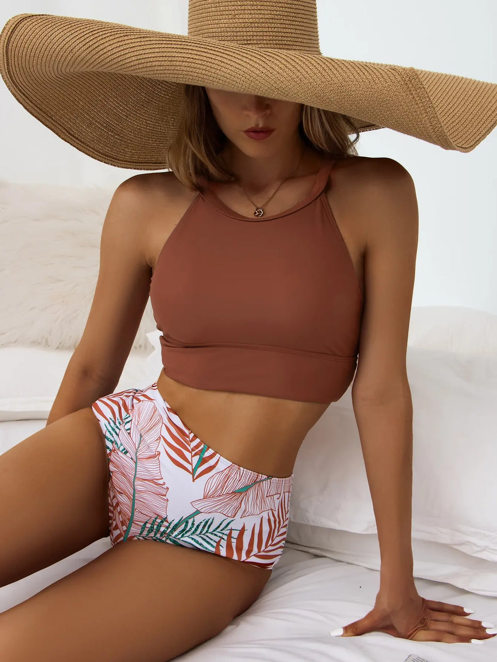 2026 High Waist Bikini Women High Neck Swimsuit Printed Swimwear Female Padded Beachwear Bathers Bathing Swimming Swim Suit