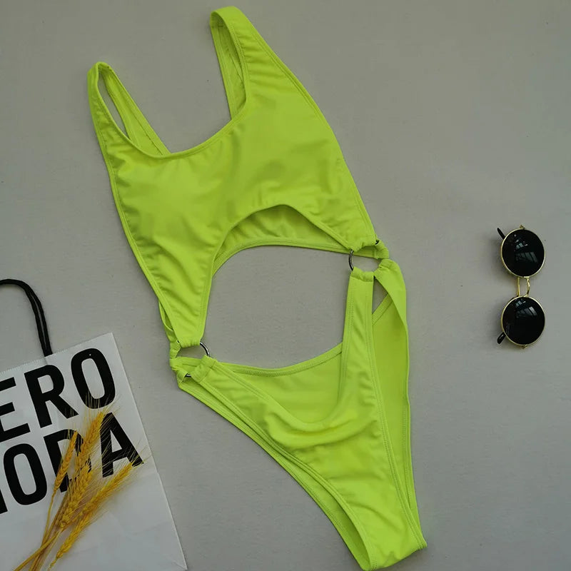 Sexy Splicing Tummy Cut Out Female Swimwear One Piece Swimsuit Women Tassel Monokini Bather String Bathing Suit Swim Bodysuit