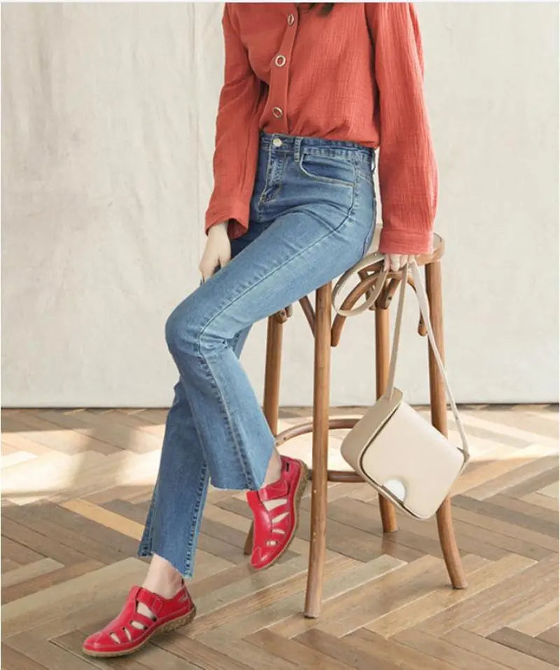 Split Leather Flat Sandals Women Fashion Summer Shoes Anti-slip Soft Sole Ladies Gladiator Sandal Breathable Sandalias SH031502