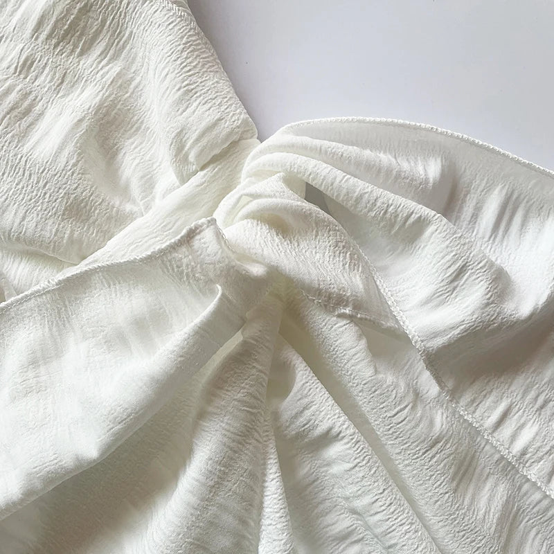 Foridol One Shoulder White Cotton Ruched Short Summer Dress Bowknot Beach Sundress Women Sleeveless Solid Dress