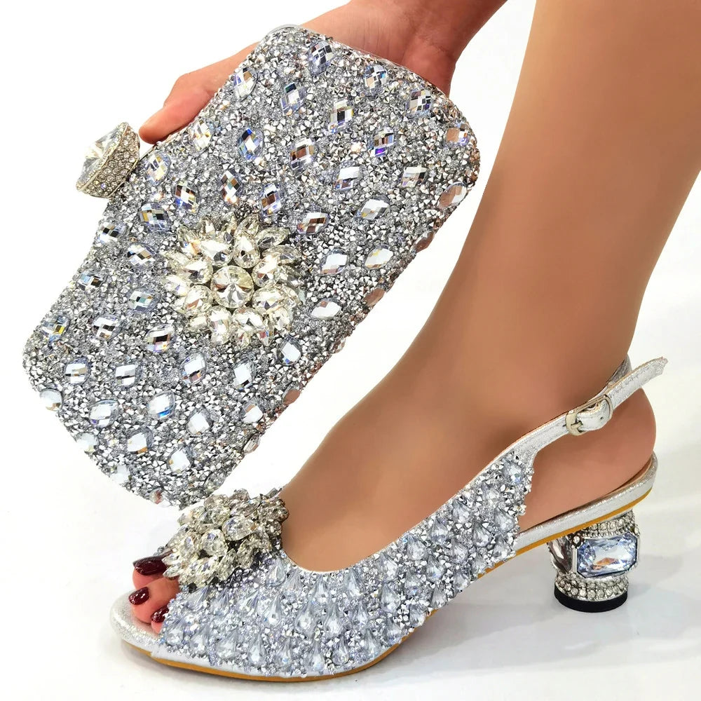 Doershow beautiful Italian Shoes And Bag Sets For Evening Party With Stones Italian Leather Handbags Match Bags! 1-1
