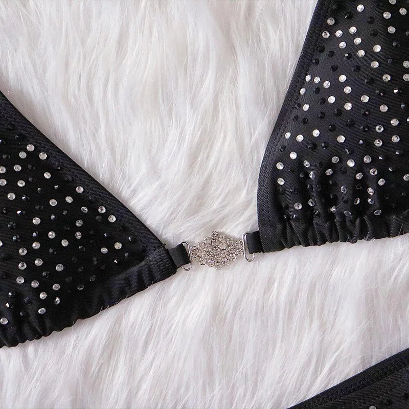 Shiny Sequins Rhinestone Bikini Women Swimwear Female Swimsuit Two-pieces Bikini set Metal Chain Halter Bather Bathing Suit Swim