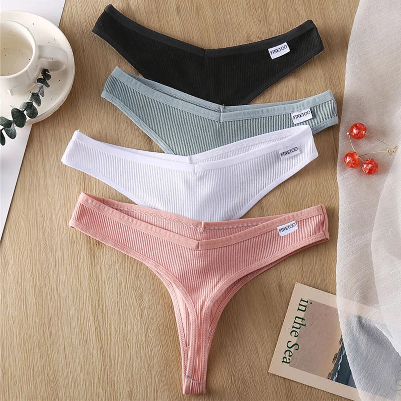 FINETOO Women's Cotton Panties Ladies Sexy V Waist Brazilian Underwear Female T-Back Briefs Panty M-XL Girls Intimates Lingerie