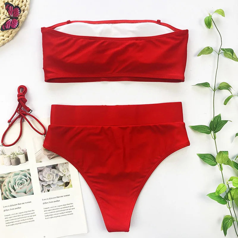 2026 Snake Printed Bandeau Bikini High Waist Swimsuit Women Vintage Swimwear Female Waist Belt Bikini Set Push Up Bathing Suit