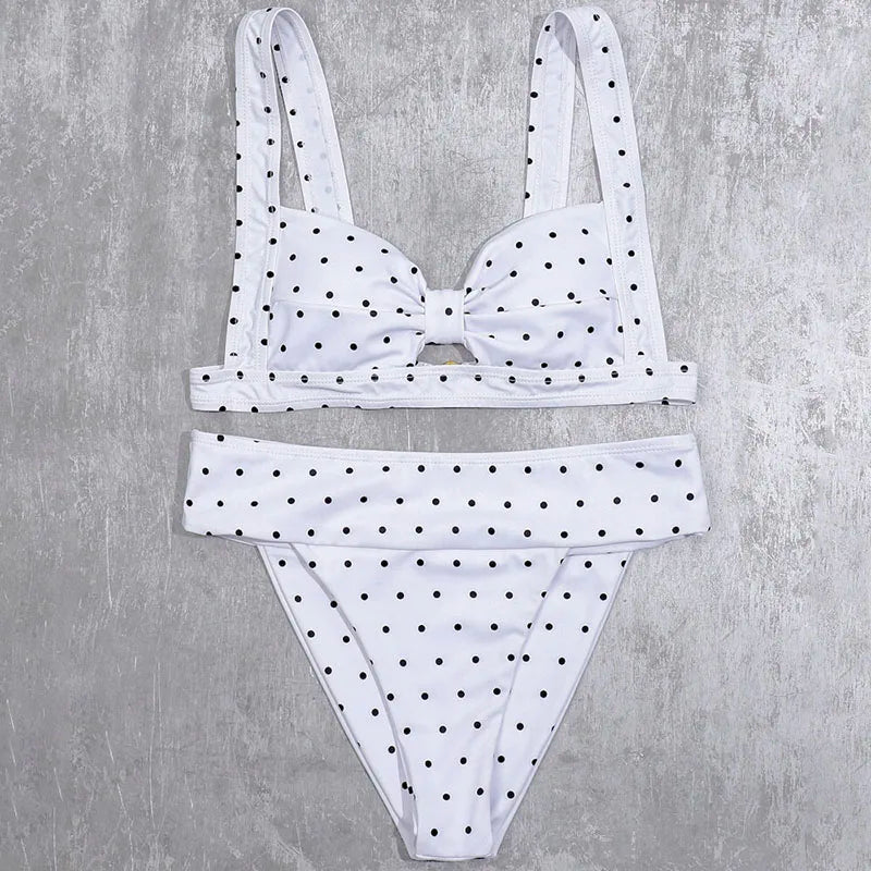 ZTVitality Dot Bikinis Bow Push Up Bikini 2025 New Arrival Padded Bra Mid Waist Swimsuit Sexy Swimwear Women Brazilian Biquini