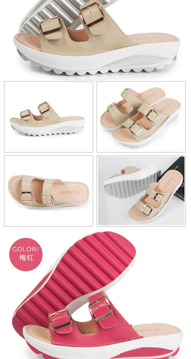 2021New Women Sandals Wedges Sandals Ladies Open Toe Round Toe Buckle Black Yellow White Platform Sandals Shoes