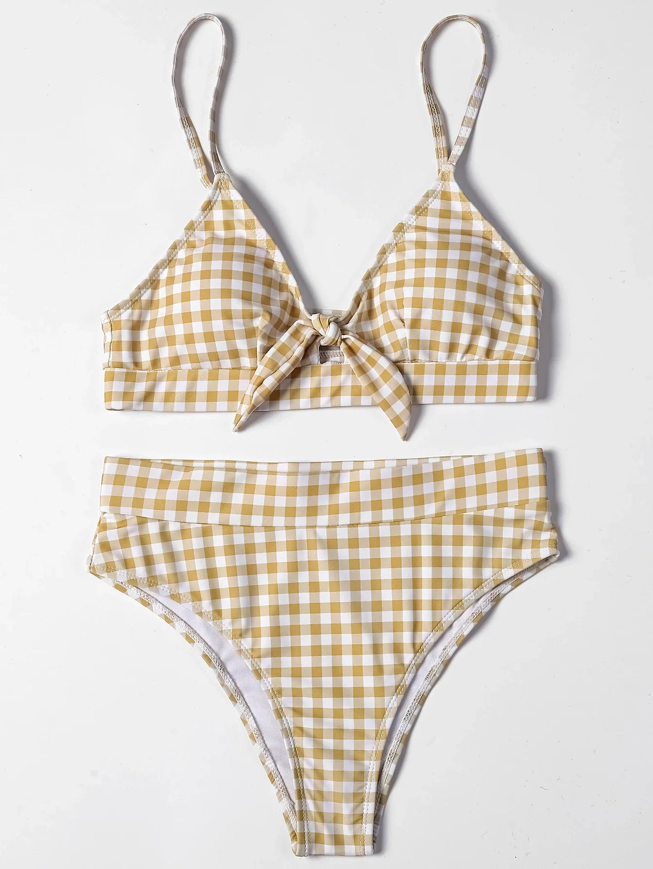 ZTVitality Bow Plaid Bikinis Push Up Sexy Bikini 2021 Hot Sale Straps Padded High Waist Swimsuit Retro Swimwear Women Biquini