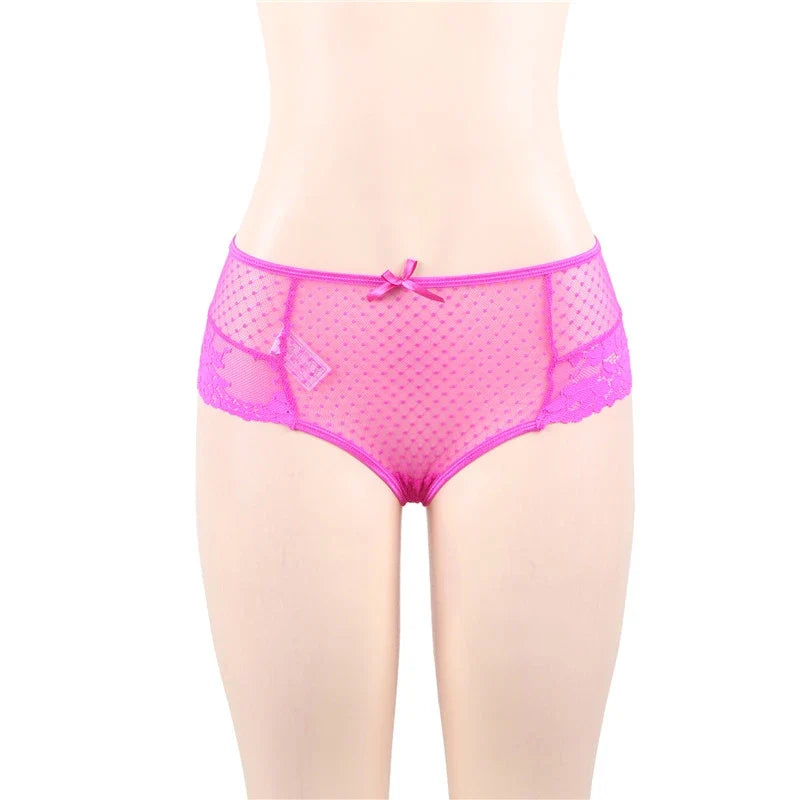 Pink High Waist Lace Strappy Panty for Women Sexy See Through Mesh Thong Underwear Plus Size Breathable