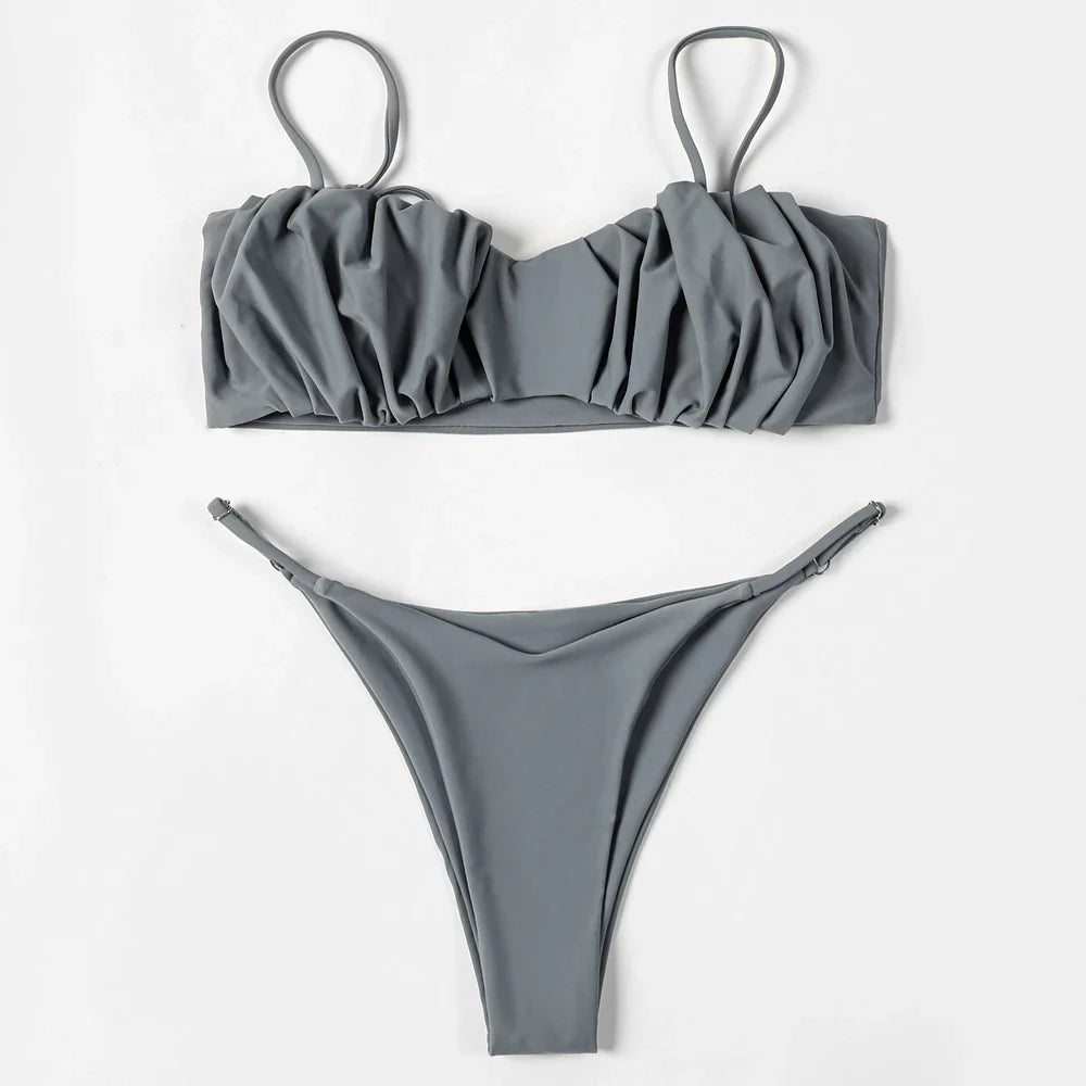 ZTVitality Folds Bikini Set 2022 New Arrival Solid Push Up Padded Bra Swimsuit Women's Beachwear Sexy Swimwear Brazilian Biquini
