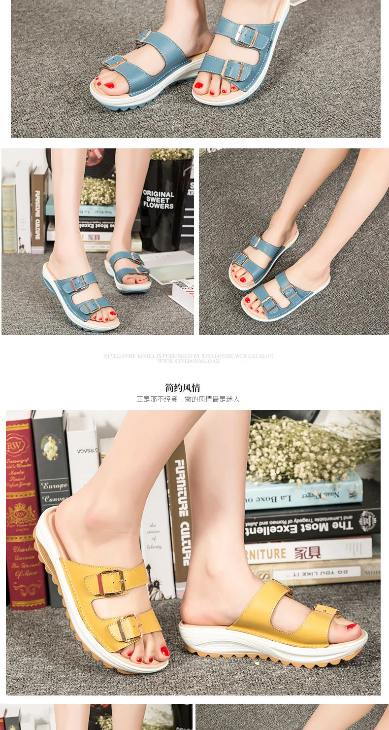 2021New Women Sandals Wedges Sandals Ladies Open Toe Round Toe Buckle Black Yellow White Platform Sandals Shoes