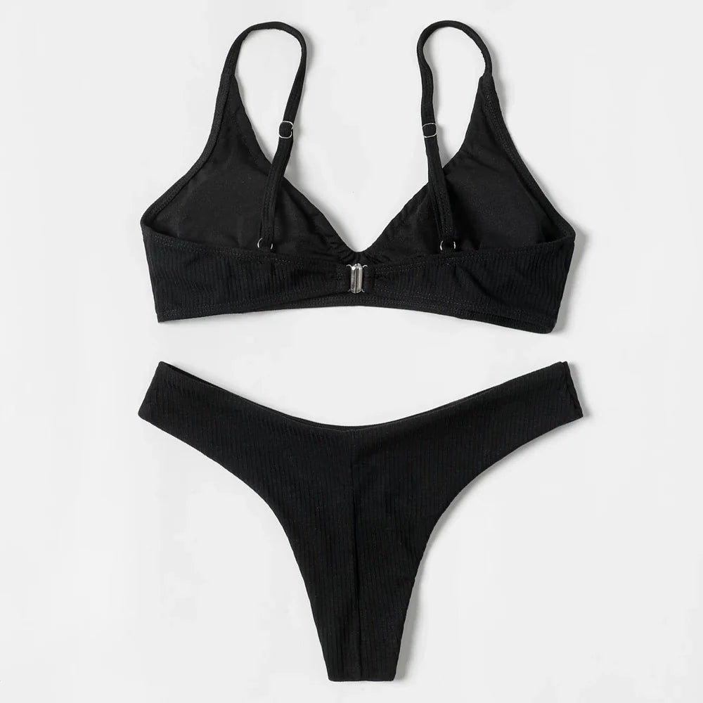 ZTVitality Black Sexy Women Swimsuit 2022 New Arrival Padded Bra Ribbed High Cut Bikini Beachwear Swimwear Brazilian Biquini S-L