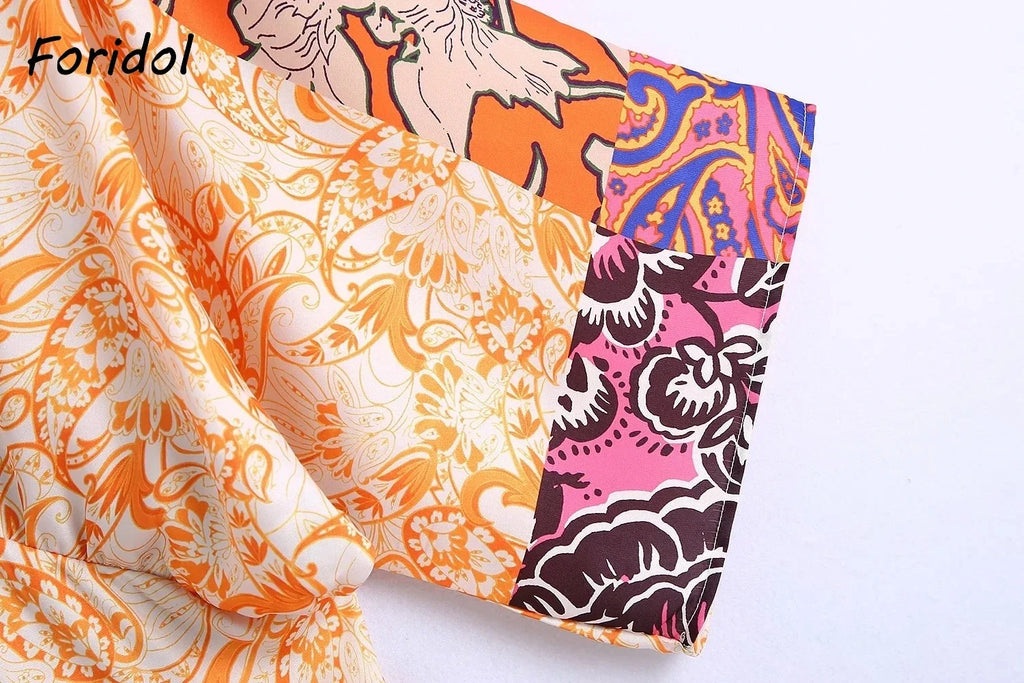 Foridol Paisley Print Batwing Sleeve Kimono Maxi Long Dress Floral Print Half Sleeve Boho Autumn Dress Orange Belt Slit Dress