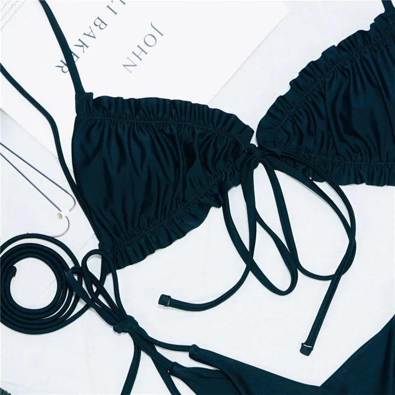 Sexy Ruffle Frilled Micro Thong Bikini 2025 Women Swimwear Female Swimsuit Two-pieces Bikini set String Bather Bathing Suit Swim