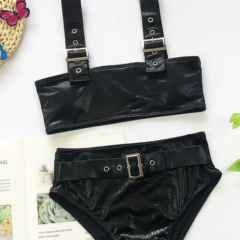 2026 Snake Printed Bandeau Bikini High Waist Swimsuit Women Vintage Swimwear Female Waist Belt Bikini Set Push Up Bathing Suit