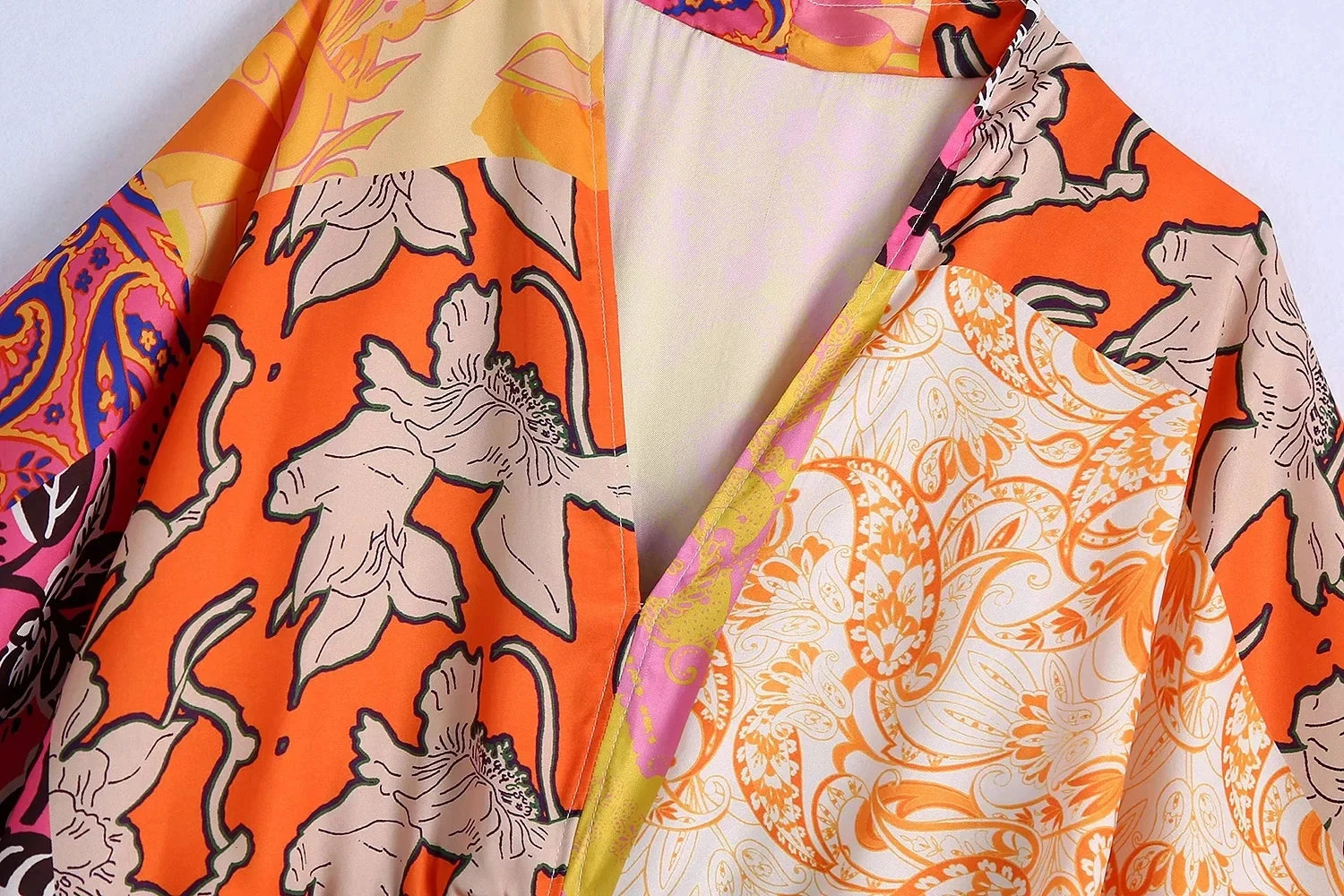 Foridol Paisley Print Batwing Sleeve Kimono Maxi Long Dress Floral Print Half Sleeve Boho Autumn Dress Orange Belt Slit Dress