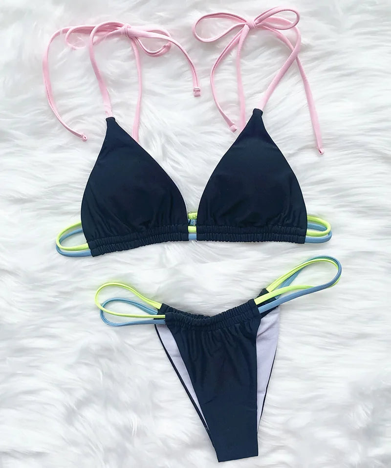 Sexy Mini Micro Thong Neon Bikini Women Brazilian Swimwear Female Swimsuit Two-pieces Bikini set High Cut Bathing Suit Swim Lady