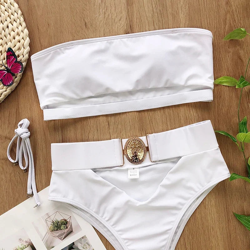 2026 Snake Printed Bandeau Bikini High Waist Swimsuit Women Vintage Swimwear Female Waist Belt Bikini Set Push Up Bathing Suit