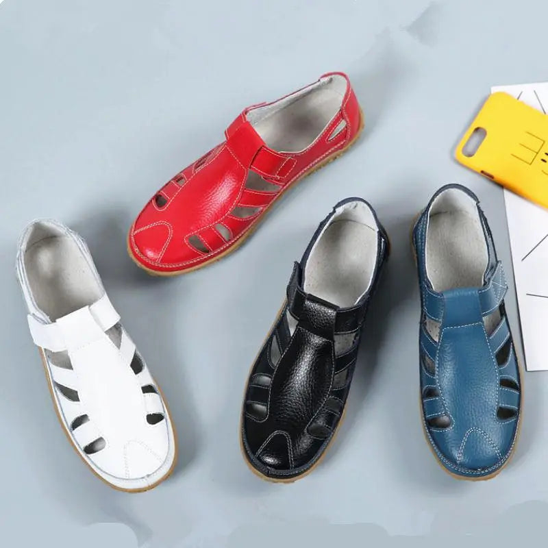 Split Leather Flat Sandals Women Fashion Summer Shoes Anti-slip Soft Sole Ladies Gladiator Sandal Breathable Sandalias SH031502