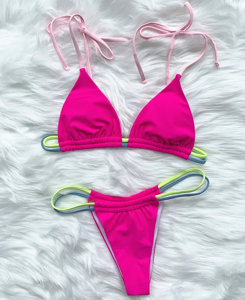 Sexy Mini Micro Thong Neon Bikini Women Brazilian Swimwear Female Swimsuit Two-pieces Bikini set High Cut Bathing Suit Swim Lady