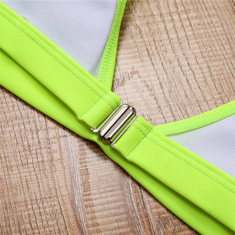 Halter Neon Green Brazilian Thong Bikini 2026 Female Swimsuit Women Swimwear Two Pieces Bikini Set High Cut Bathing Suit Swim