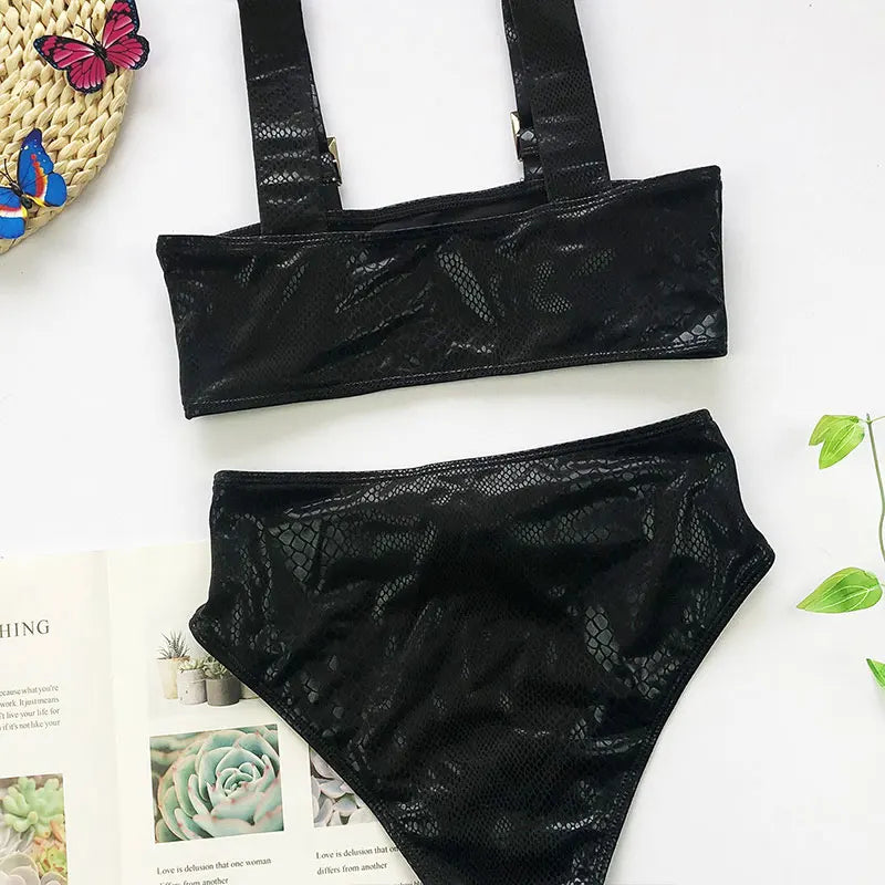 2026 Snake Printed Bandeau Bikini High Waist Swimsuit Women Vintage Swimwear Female Waist Belt Bikini Set Push Up Bathing Suit