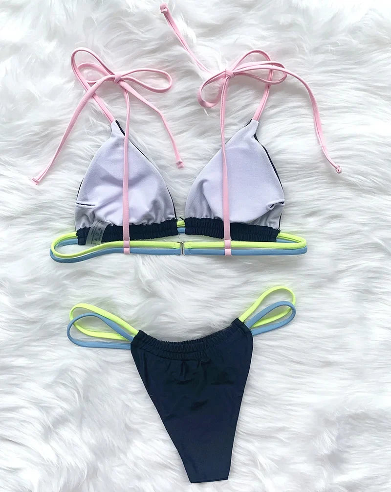 Sexy Mini Micro Thong Neon Bikini Women Brazilian Swimwear Female Swimsuit Two-pieces Bikini set High Cut Bathing Suit Swim Lady