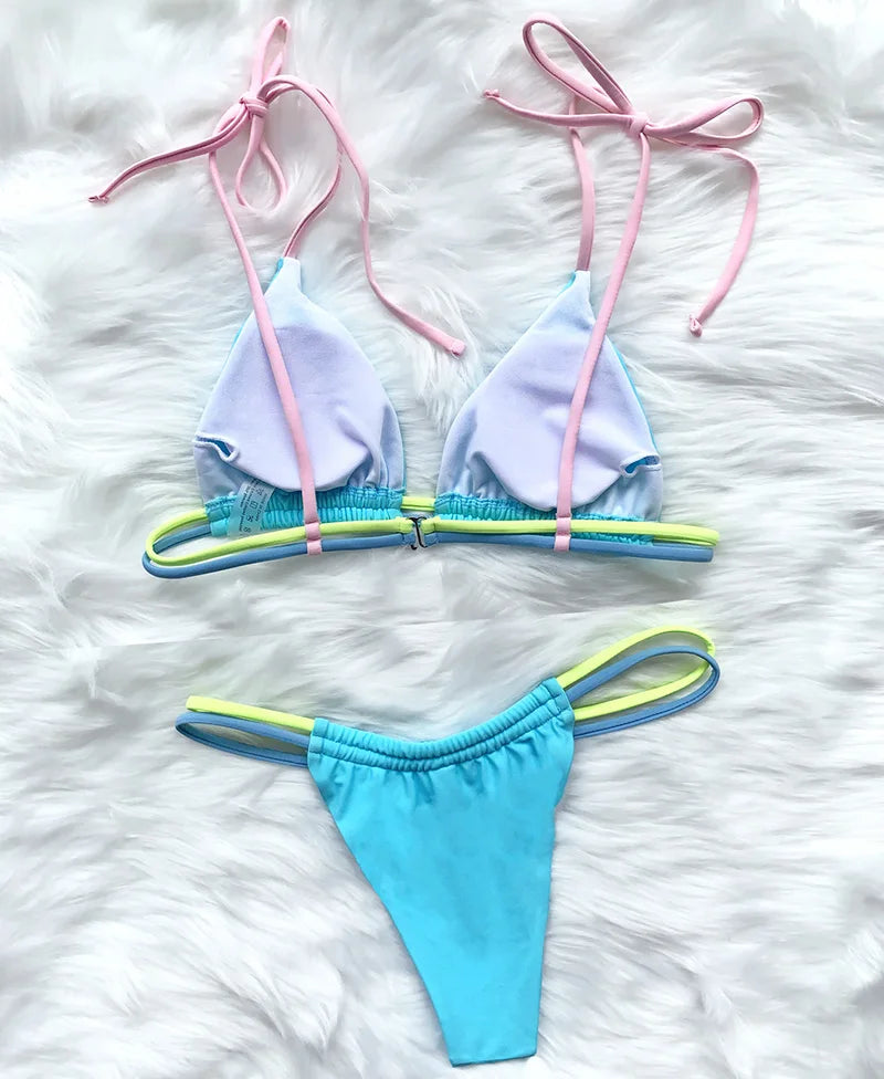 Sexy Mini Micro Thong Neon Bikini Women Brazilian Swimwear Female Swimsuit Two-pieces Bikini set High Cut Bathing Suit Swim Lady