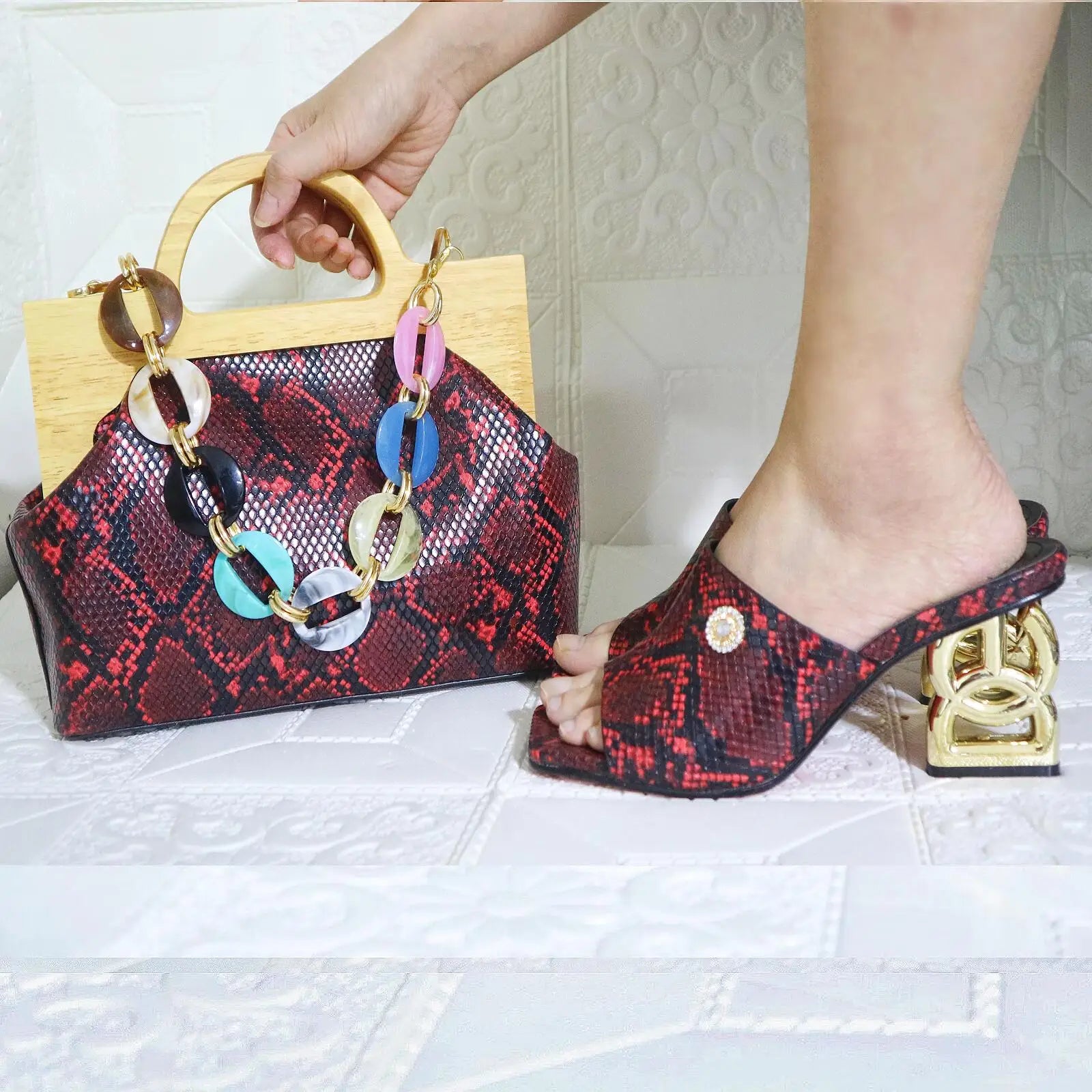 Doershow new come Matching Women Shoe and Bag Set Decorated green Nigerian Shoes and Bag Set Italy Shoes and Bag set 31-13