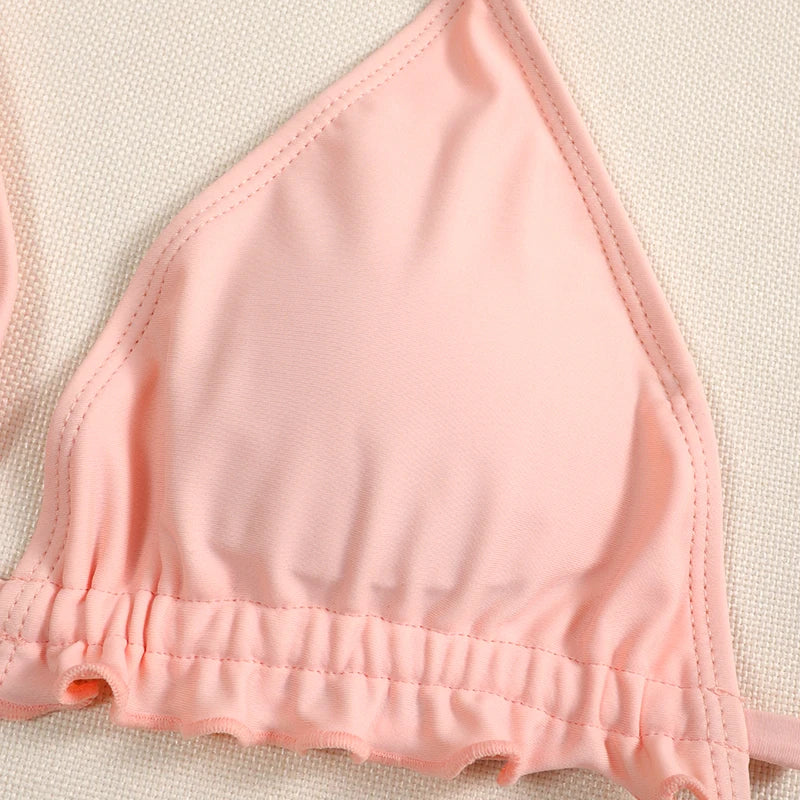Halter String Ruffled Frilled Bikini 2026 Women Swimsuit Female Swimwear Two Pieces Bikini Set Padded Bather Bathing Suit Swim