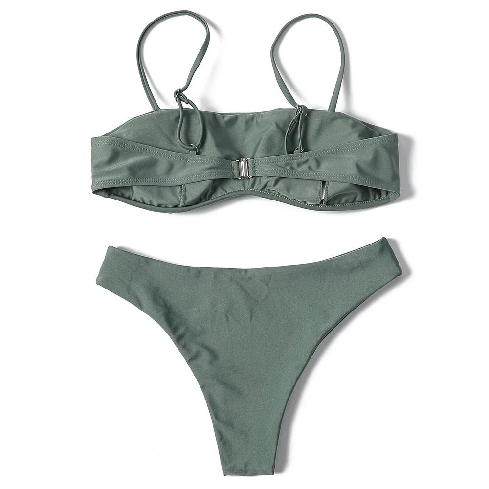 ZTVitality Solid Sexy Bikini 2022 New Arrival Padded Bra Mid Waist Swimsuit Women Swimwear Brazilian Bathing Suit Beach Wear S-L