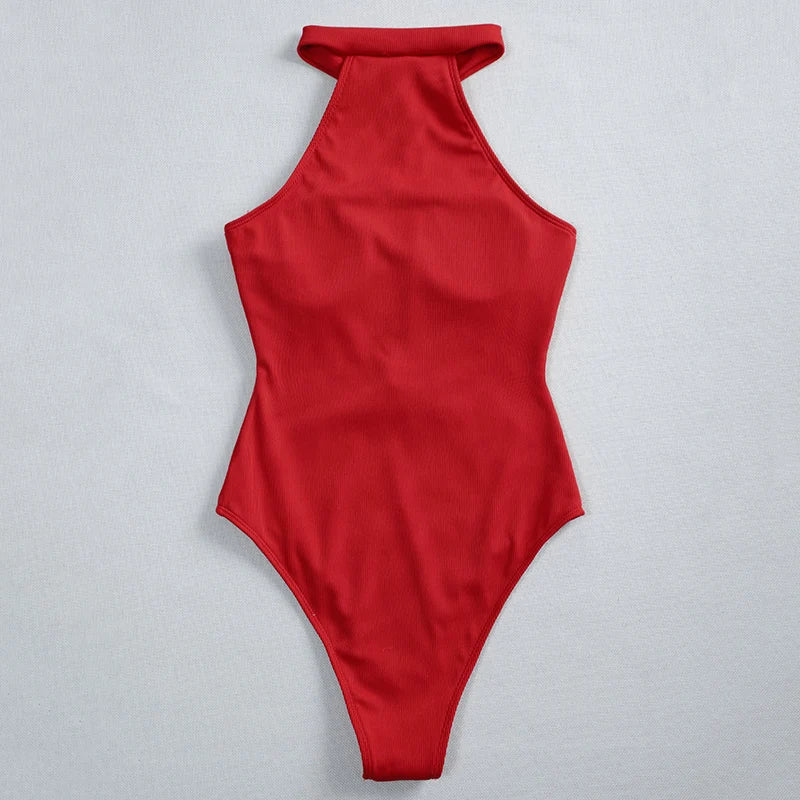 New Sexy High Neck Zipper Women Swimwear One Piece Swimsuit Female Monokini High cut Trikini Ribbed Bathing Suit Swim Bodysuit