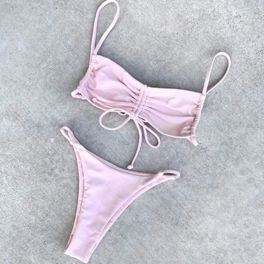 ZTVitality Pink Bikinis Sexy Push Up Bikini 2020 Hot Sale Padded String Bandage Low Waist Swimsuit Female Swimwear Women Biquini