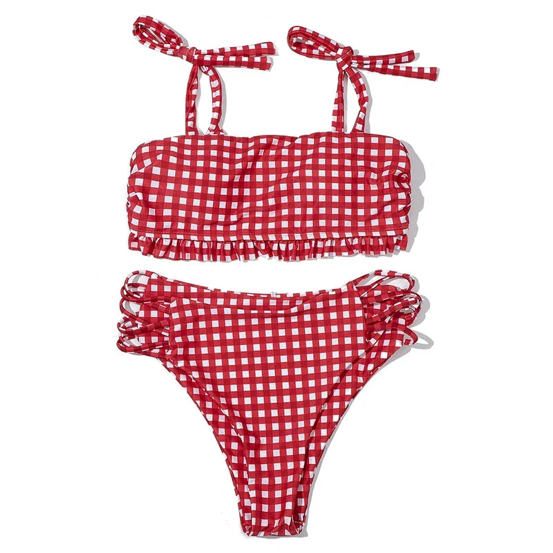 ZTVitality Blue Plaid Bikinis Push Up Bikini 2020 Newest Padded Bandage Swimsuit High Waist Cross Hollow Out Sexy Swimwear Women