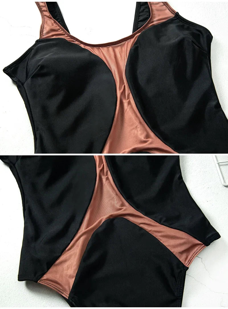 2025 Sexy Splicing Mesh See Through Female Swimwear One Piece Swimsuit Women High Cut Monokini Bathing Suit Swim Beach Wear