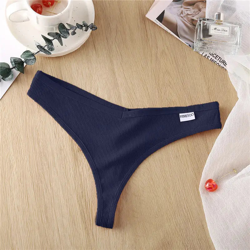 FINETOO Cotton Panties G-String for Women V Wasit Lingerie Solid Color Thongs M-XL Breathable Underwear Girls Intimates Lingerie