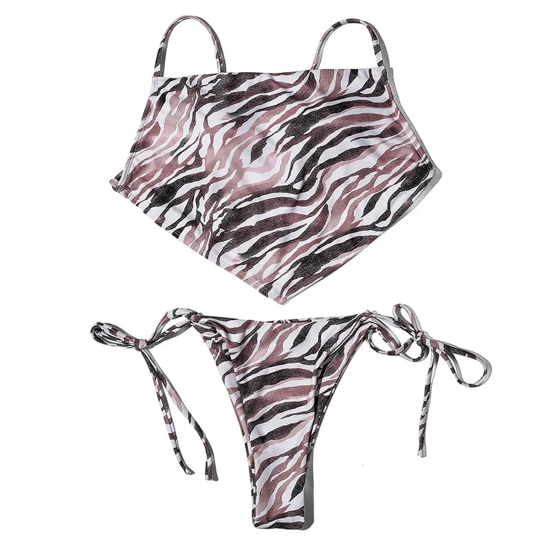ZTVitality Sexy Bikinis Print Bandage Bikini 2025 Hot Sale Padded Bra Low Waist Swimsuit Female Swimwear Women Brazilian Biquini