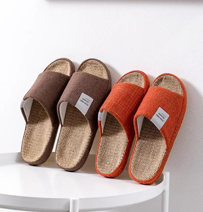 Breathable Flax Slippers Women Men Indoor Mute Slipper Anti-slip Lovers House Floor Shoes Soft  Ladies Summer Home Slides